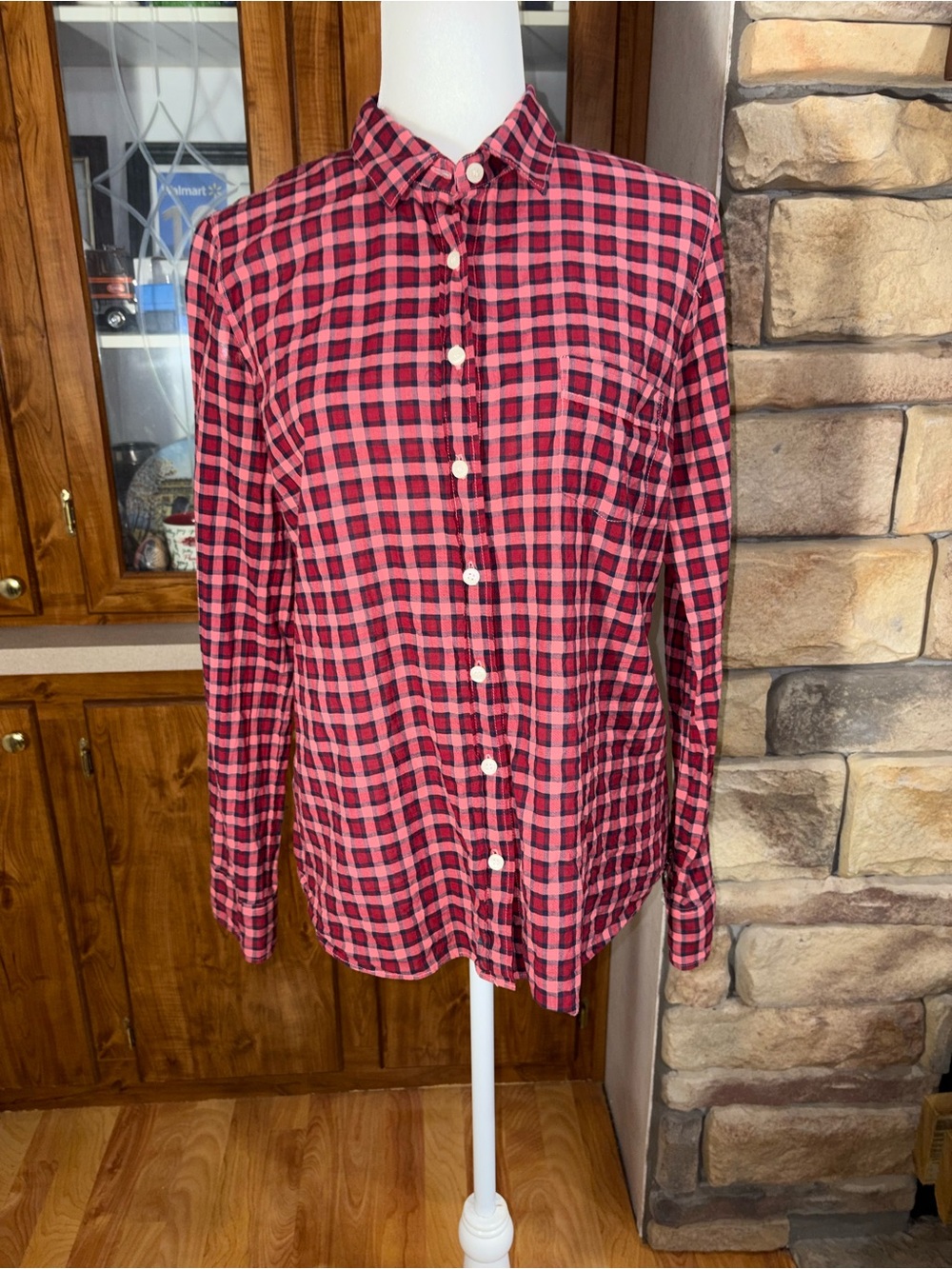 J. Crew Pink and Red Plaid Button-Down Shirt